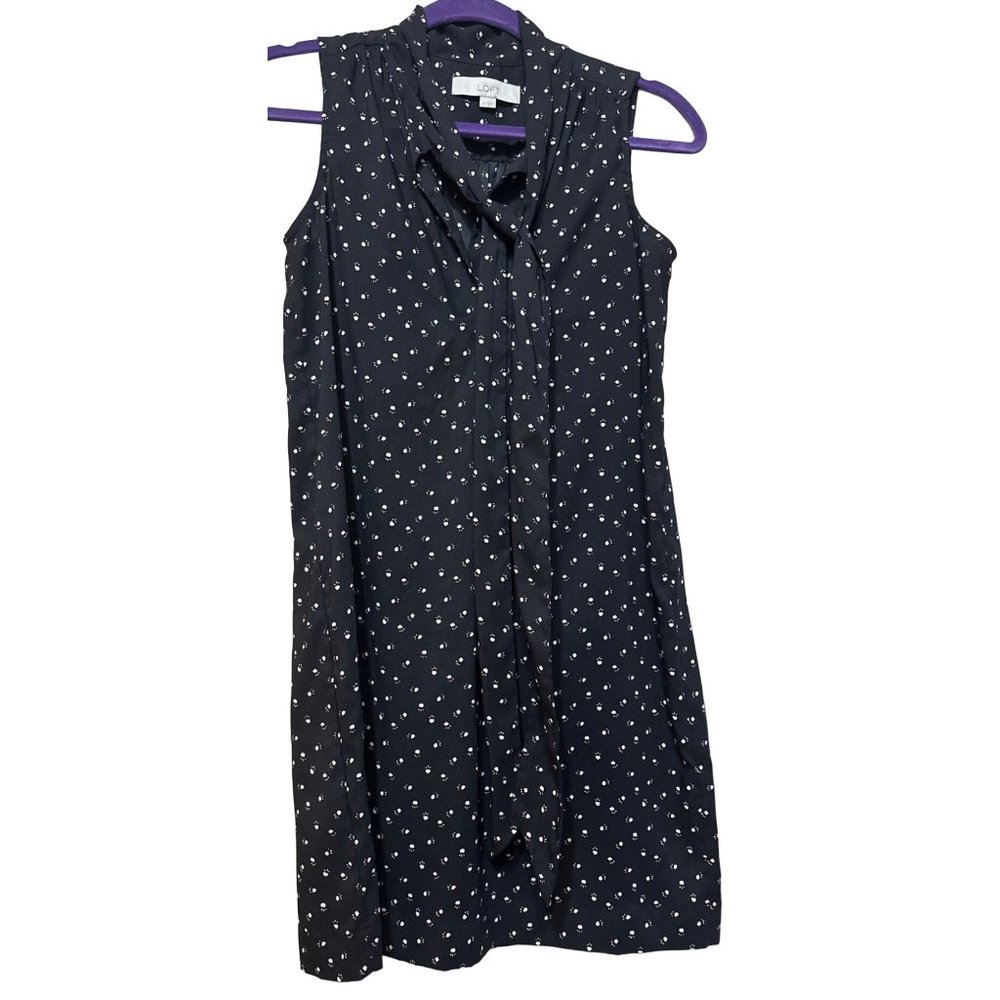 LOFT Sleeveless Women's Long Blouse Dog Paw Prints w/Front Tie Women's Size XS